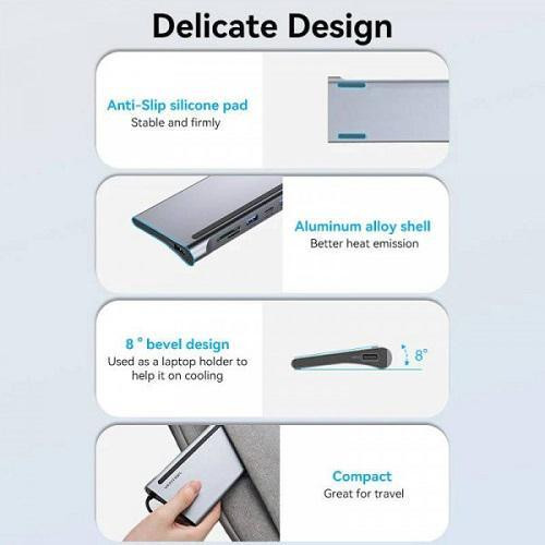 Док станція хаб для ноутбуку комп'ютеру Vention Multi-function USB-C - HDMI / VGA / USB-C Gen 1 / USB 3.0x2 / USB 2.0 / RJ45 / SD Одеса - фото 3