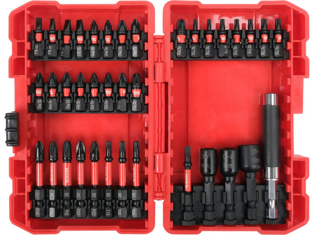 Набір насадок викруткових ударних YATO шліци: пл, PH, PZ, Torx, торц 6,8,10 з тримачем 1/4", 37елем. Одеса - фото 1