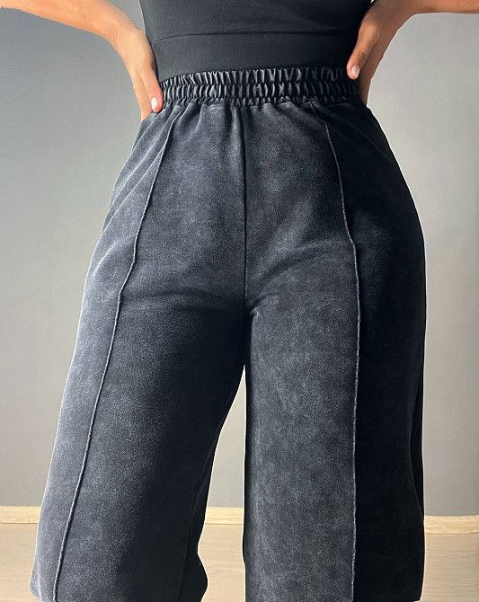 Брюки женские MY CITY 9034 палаццо на резинке вареные тай-дай со швами черные, черный, SM Киев - изображение 13