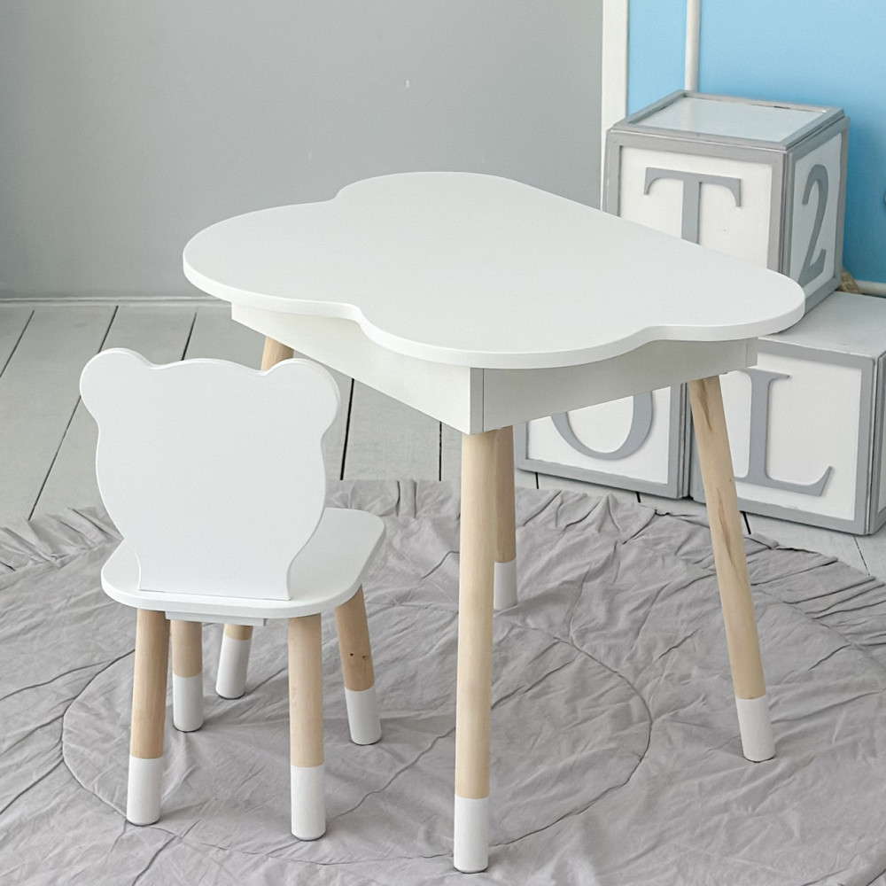Новинка! Дитячий білий столик хмаринка з нішею і стільчик ведмедик білий 65480 Київ - фото 5