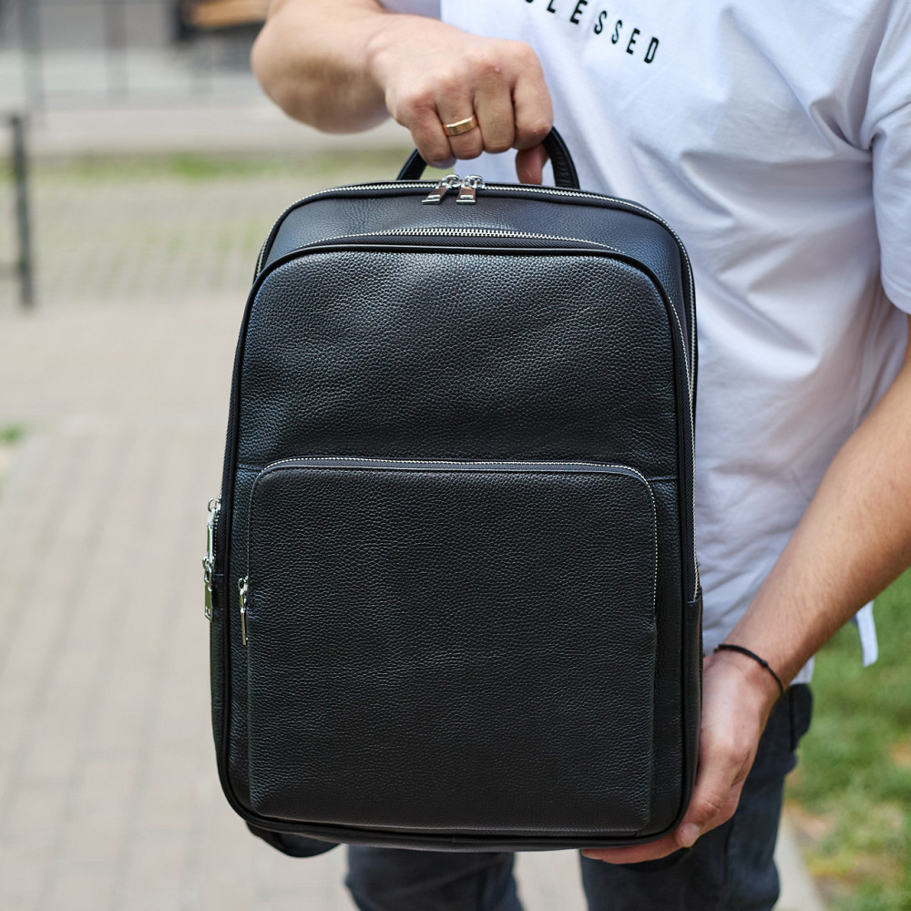 Чорний шкіряний рюкзак для чоловіків для ноутбука Киев - изображение 7