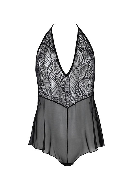 Боді Passion LEAFA BODY black, XXL/XXXL на зав'язках, м'яка чашка, низ у вигляді шортиків Sex Aura Київ - фото 3