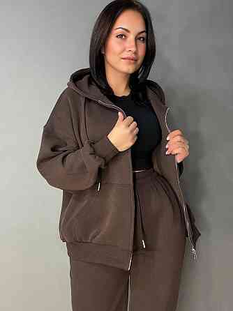 Костюм жіночий A-N 27066 спортивний оверсайз худі на блискавці та джогери коричневий, коричневий, M Київ