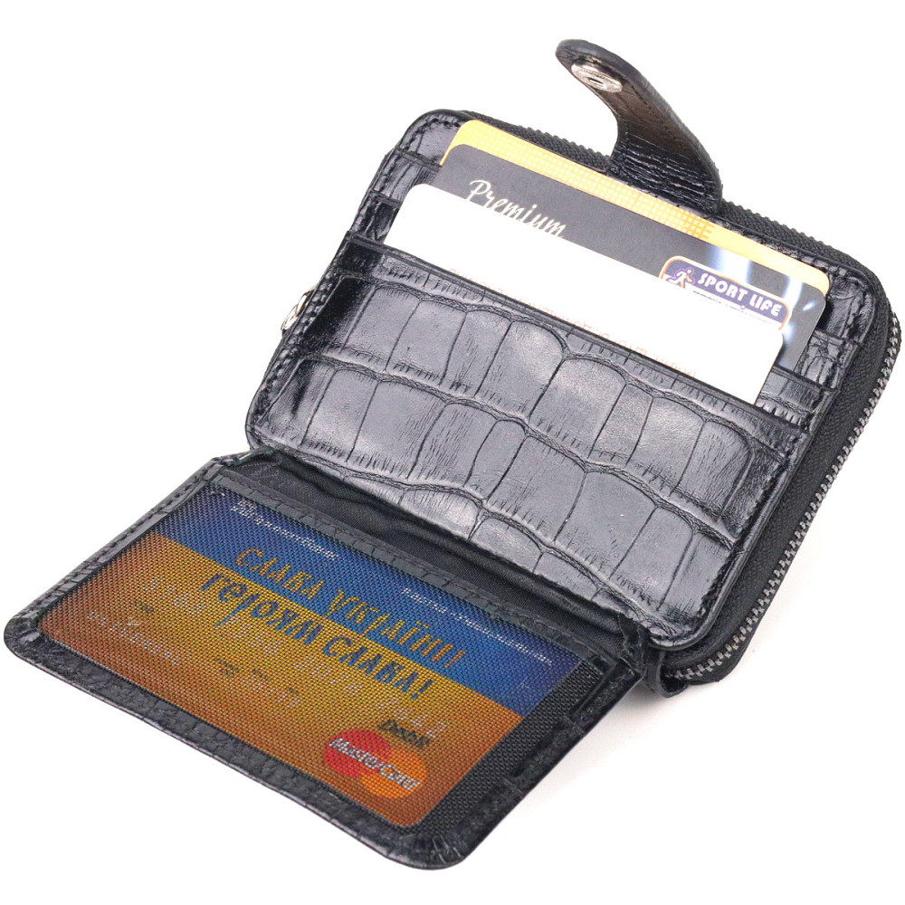 Практичное женское портмоне из натуральной фактурной кожи CANPELLINI 21491 Черное Киев - изображение 6