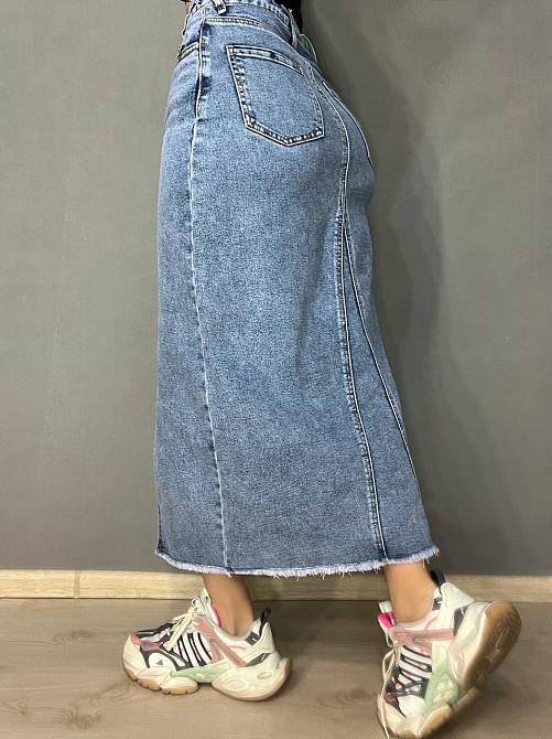 Юбка женская джинсовая Moss 502 длинная с бахромой разрез впереди стрейчевая голубая, голубой, 27, 27, 74 см, 99 см Киев - изображение 12