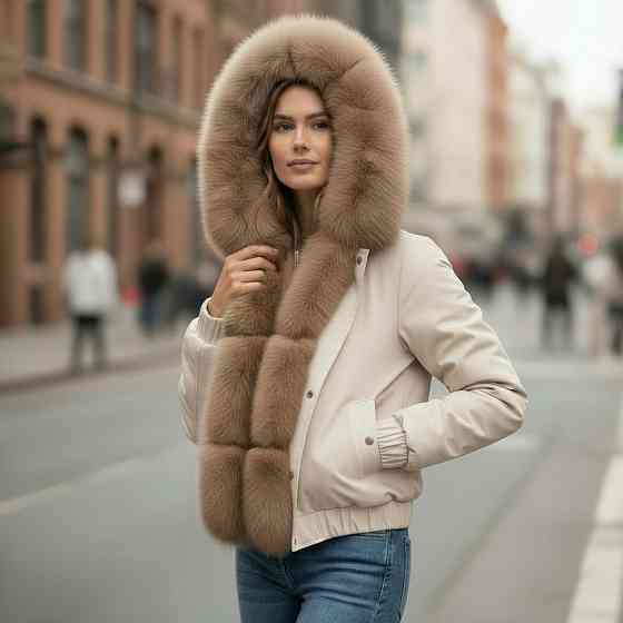 Бомбер женский с мехом песца Бежевый 42 Харьков