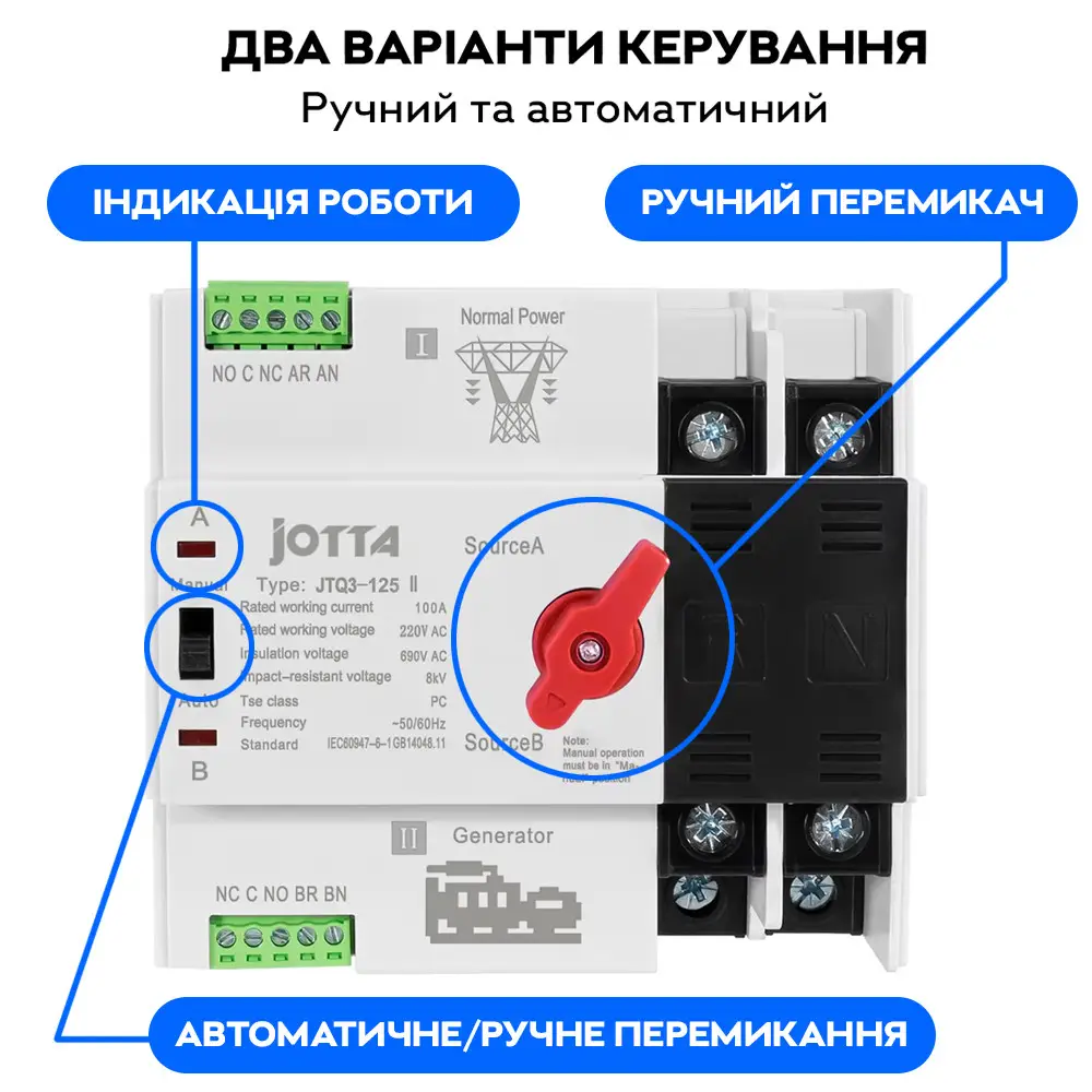 Однофазный переключатель ввода резерва АВР Jotta JTQ3-125 100A на Din-рейке Киев - изображение 7