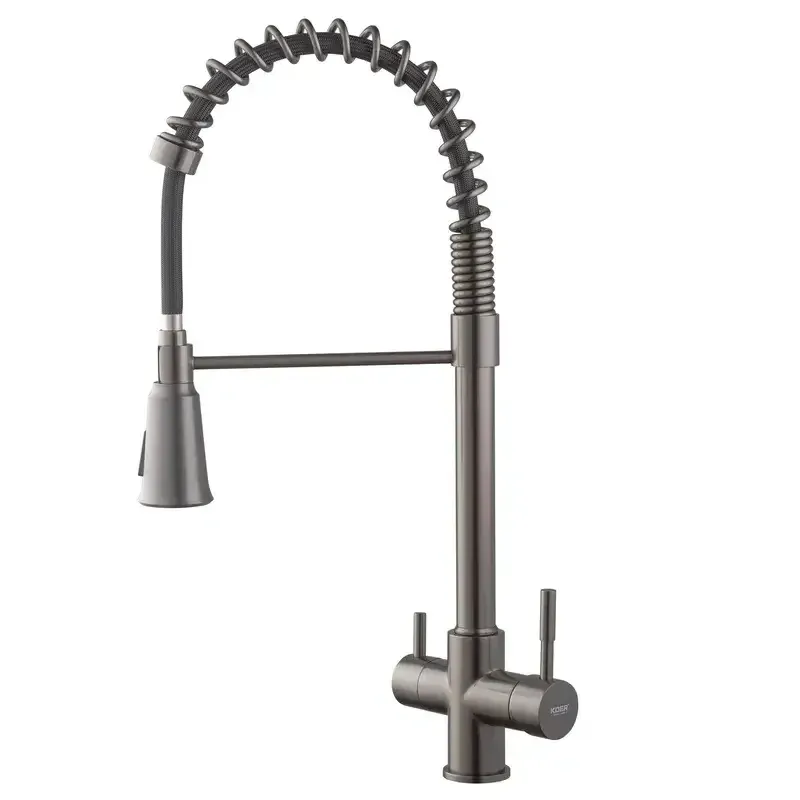 Змішувач для кухні Koer KB-72025-07 з виходом для питної води (вилив – пружина) латунь/колір графіт (KR5016) Чернівці - фото 4