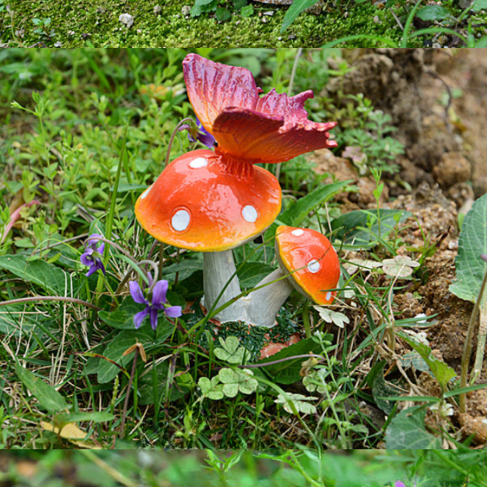 Садова фігурка Гриб з метеликом 10 х 7 см Полістоун Одеса - фото 1