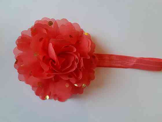 Пов'язка дитяча з квіткою коралова (світліший, ніж на фото) - окружність 34-48см, діаметр квітки 10см Київ