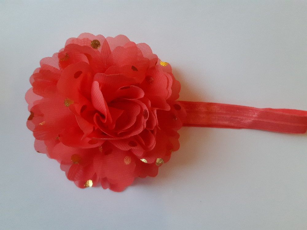 Пов'язка дитяча з квіткою коралова (світліший, ніж на фото) - окружність 34-48см, діаметр квітки 10см Київ - фото 1