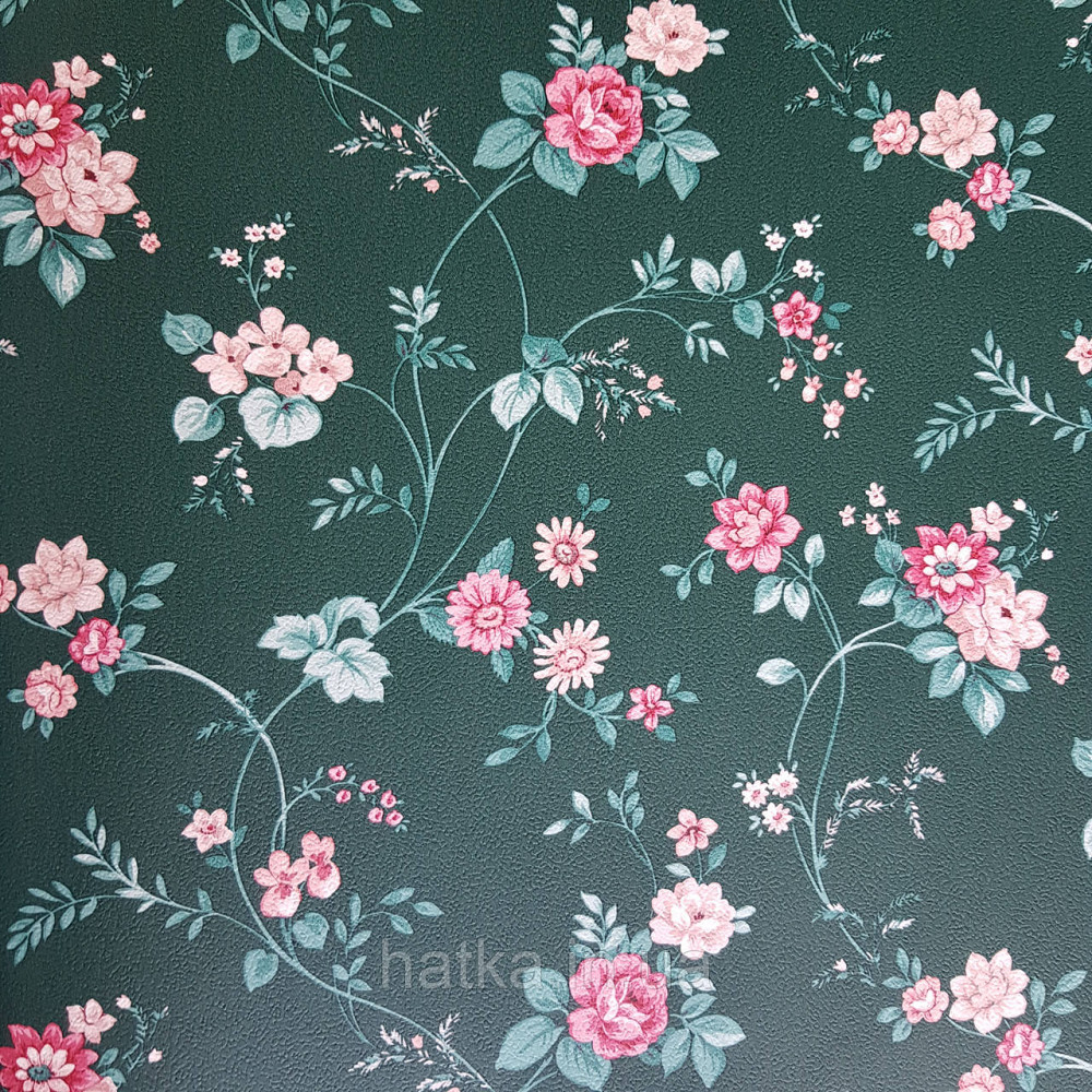 Шпалери вінілові на флізелін 0.53х10.05 м Rasch Textil Petite Fleur 5.квіти рожеві троянди зелені на зеленому Київ - фото 2