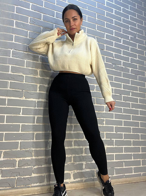 Лосини жіночі U 6157 рубчик теплі в'язка, чорний, one size Київ - фото 11