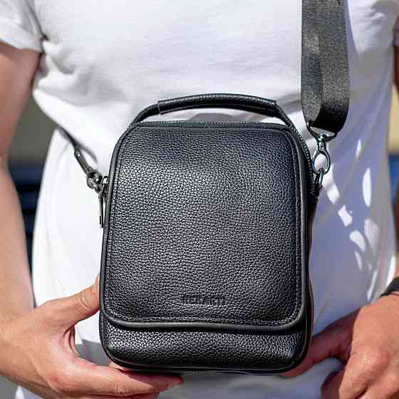 Сумка-борсетка мужская Tiding Bag (22 х 18 х 9 см) сумка-мессенджер через плечо с ручкой из натуральной кожи Черный Киев