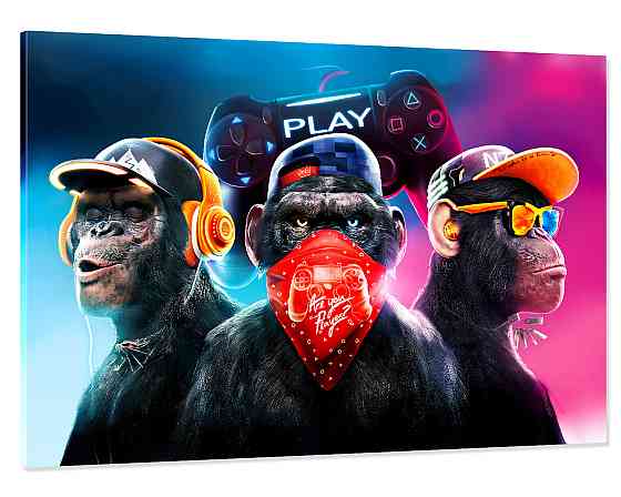 Картина полотно  у вітальню / спальню    Три мавпи    MLP_407 ( 60х30см ) 70x140 см Київ