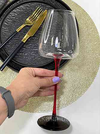 Набір високих келихів 6 шт. для вина 570 мл «Червоний стиль» прозорий із червоною ніжкою Київ