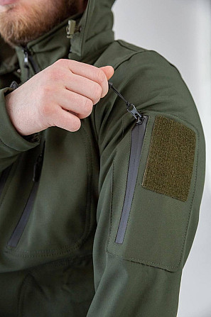 Мужская тактическая демисезонная куртка Soft Shell с капюшоном (Оливковый) 3XL Винница - изображение 3