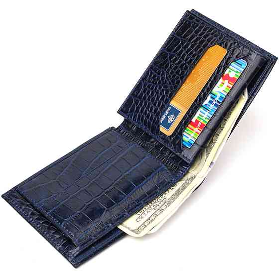Гарний гаманець для чоловіків з натуральної шкіри з тисненням під крокодила CANPELLINI 21924 Синій Київ