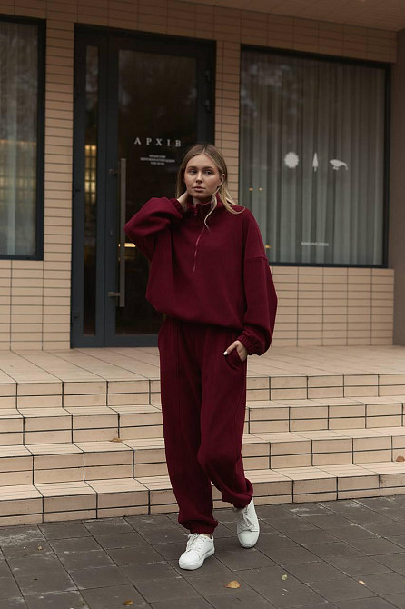 Жіночий теплий прогулянковий костюм-двійка двосторонній поліс фліс Бордо Одеса - фото 1