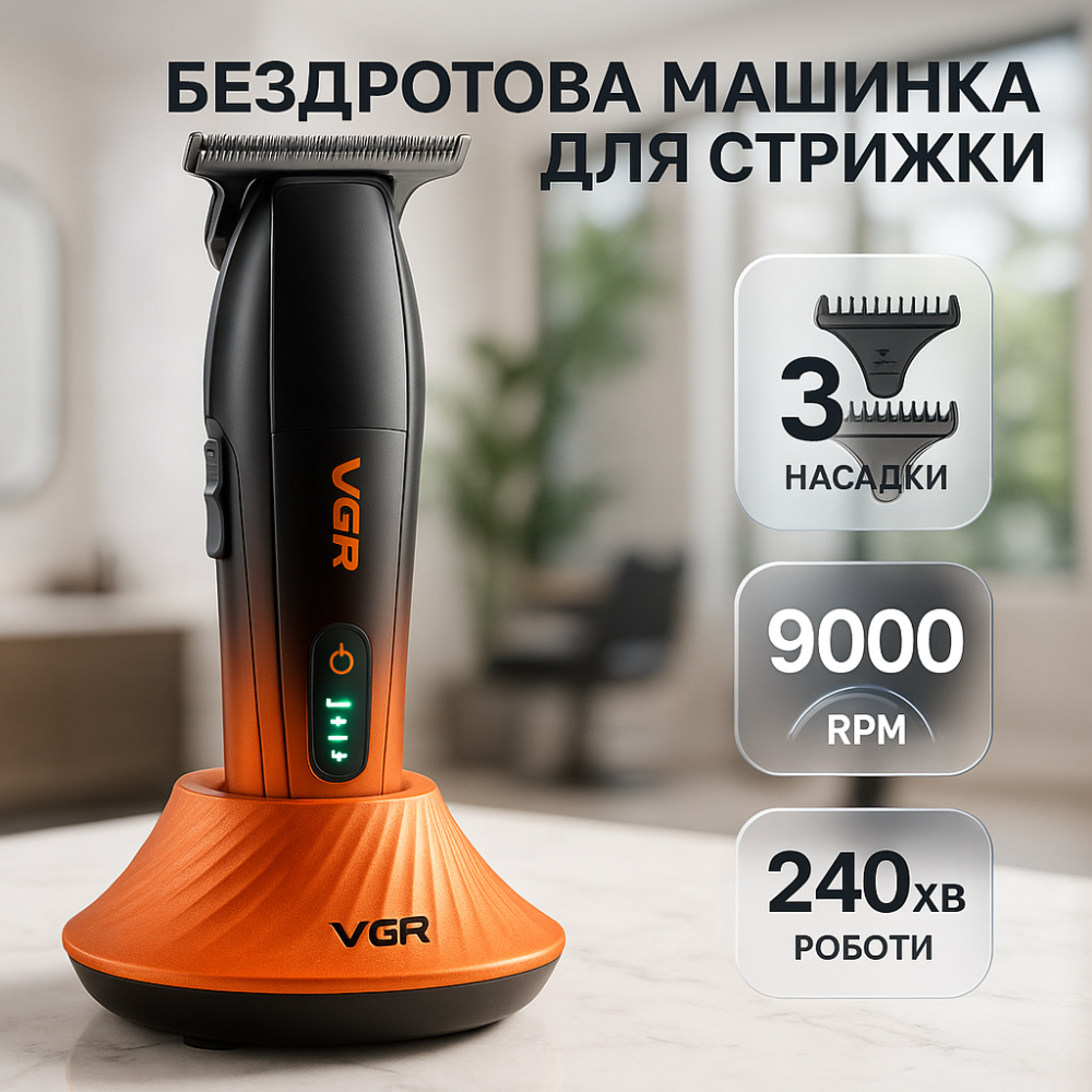 Машинка для стрижки мужская VGR V-889T, Универсальный триммер для мужчин Триммер висков CI-20 Львов - изображение 16