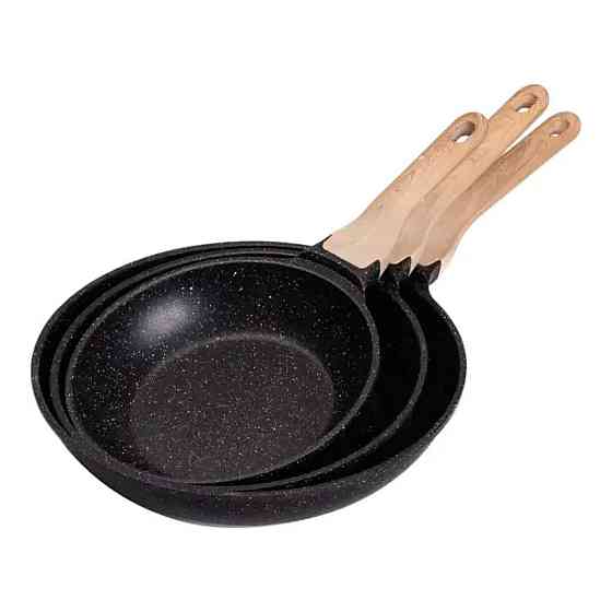 Набір з 3 алюмінієвих сковорідок з товстим дном MGC Чорний HP-4-410B Коломия