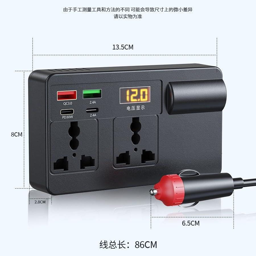 Преобразователь от прикуривателя AC/DC (12/24V) C11-A 200W/2x220В + 2хUSB (QC3.0) 2xType-C (30W) LCD Винница - изображение 4