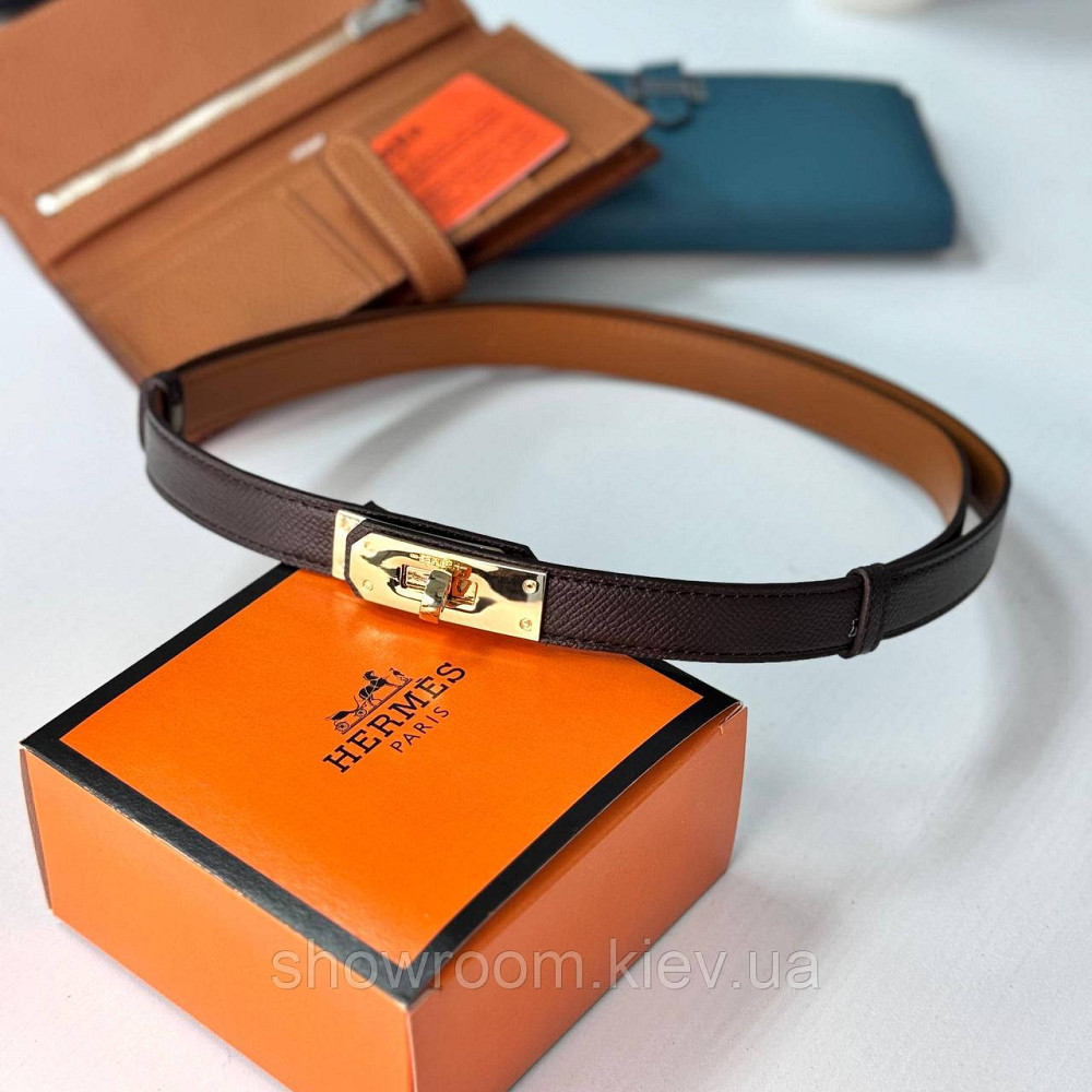 Жіночий шкіряний ремінь Hermes кофейного кольору (280-1) Київ - фото 1