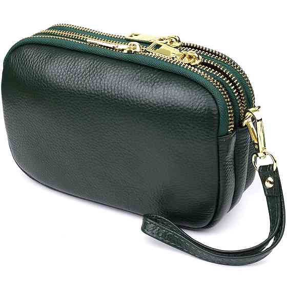 Шкіряна сумка на три відділення Зелений (Vintage) Київ