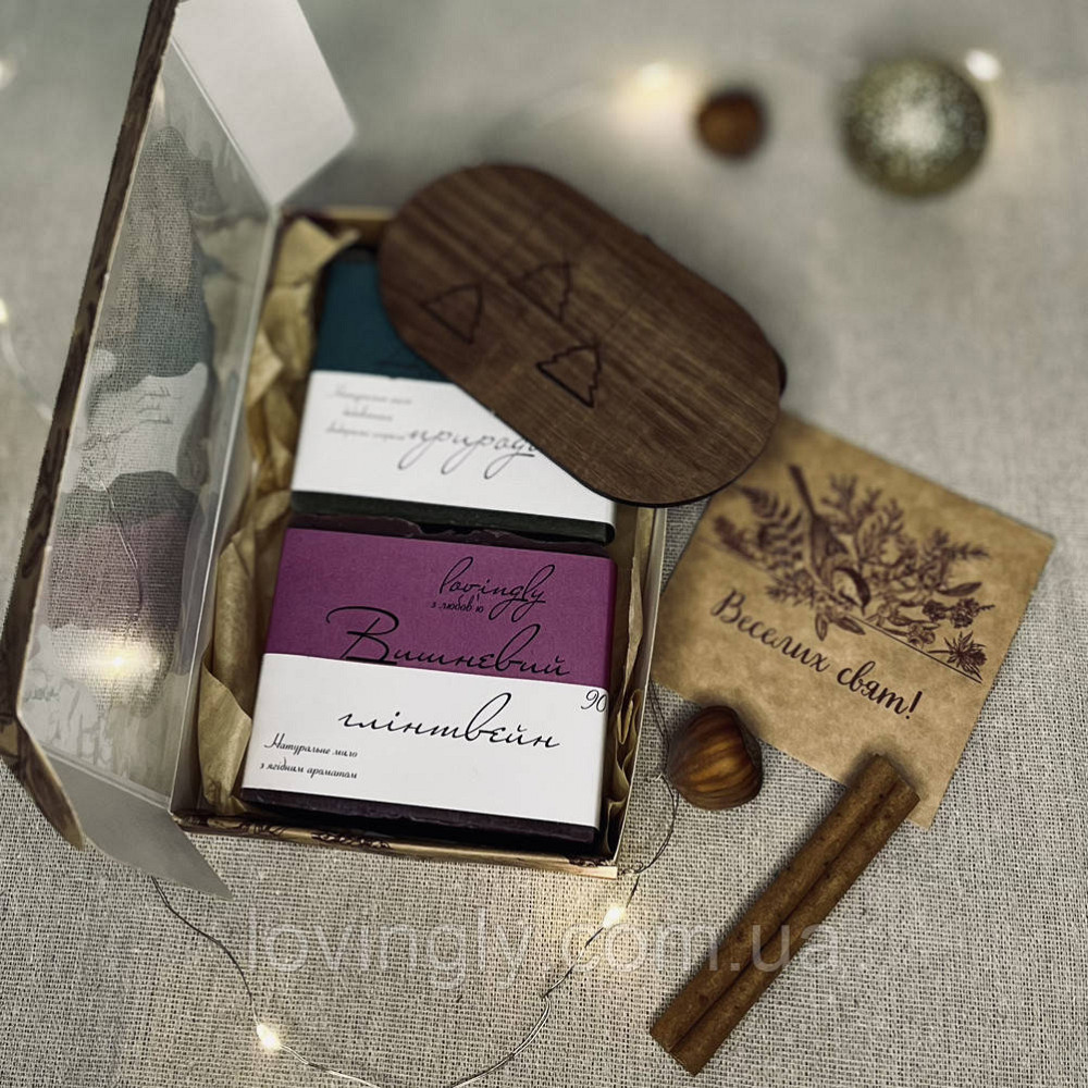 Подарунковий набір натурального мила ручної роботи з мильницею Новорічний подарунок Ірпінь - фото 2