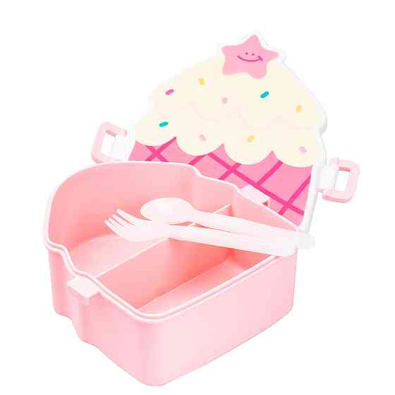 Дитячий ланч бокс на дві секції 950 мл пластиковий з вилкою та ложкою "Тістечко" Рожевий HP12271P Київ