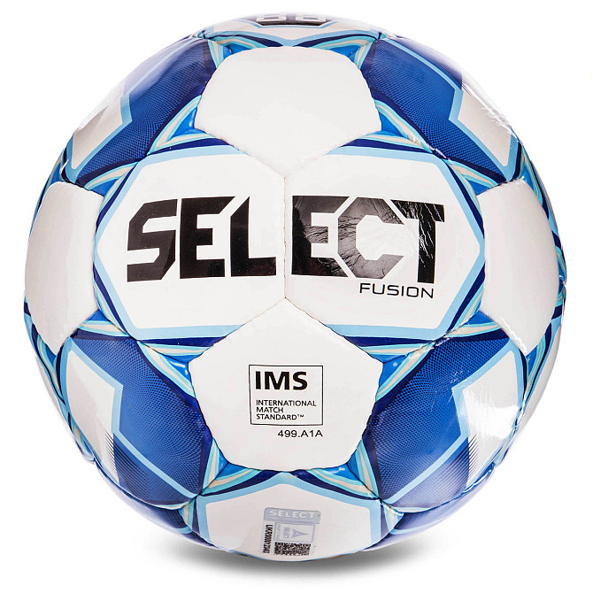 М'яч футбольний No5 SELECT FUSION IMS (білий-блакитний) Вишневе - фото 1