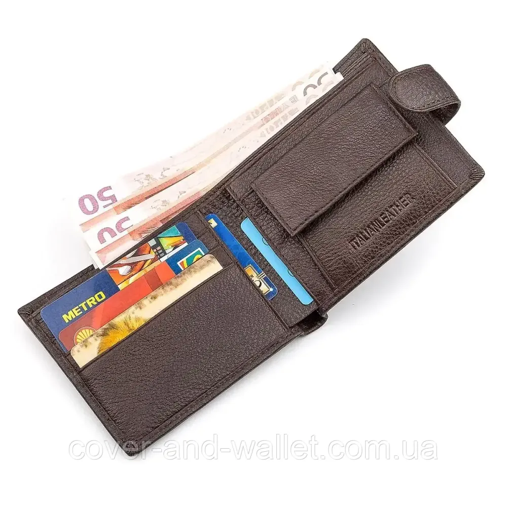 Класичний чоловічий шкіряний гаманець коричневого кольору ST 104 Київ - фото 4