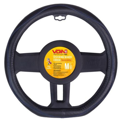 Чохол на кермо VLOD-LF2161 BK R/BL M чорний шкіряний з одним швом flat Харків - фото 1