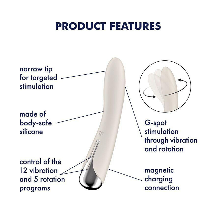 Вібратор точки G з обертанням Satisfyer Spinning Vibe 1 Beige, 2 мотори Sex Aura Київ - фото 7