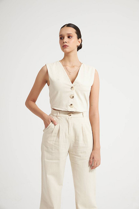 Жилет жіночий Mix Ray 40470 з гудзиками льон молочний, молочний, L Київ - фото 16