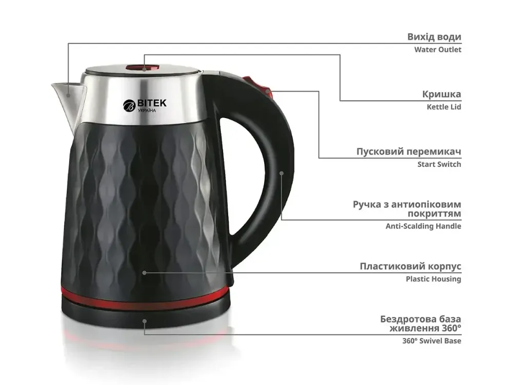 Чайник электрический 2,0л 2000Вт BITEK BT-7931 Одеса - фото 5