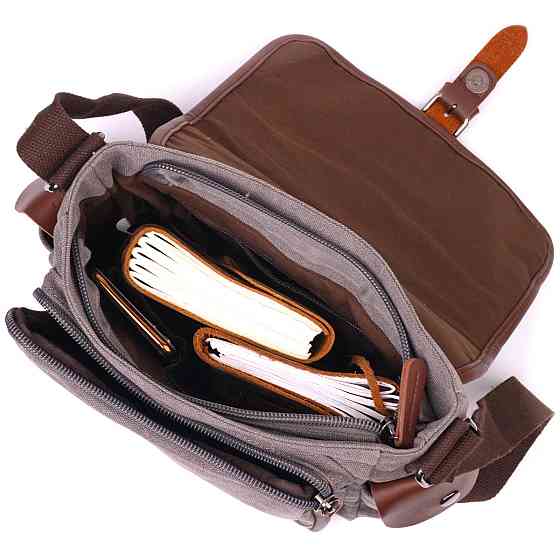 Практична горизонтальна чоловіча сумка з текстилю Сіра (Vintage) Київ