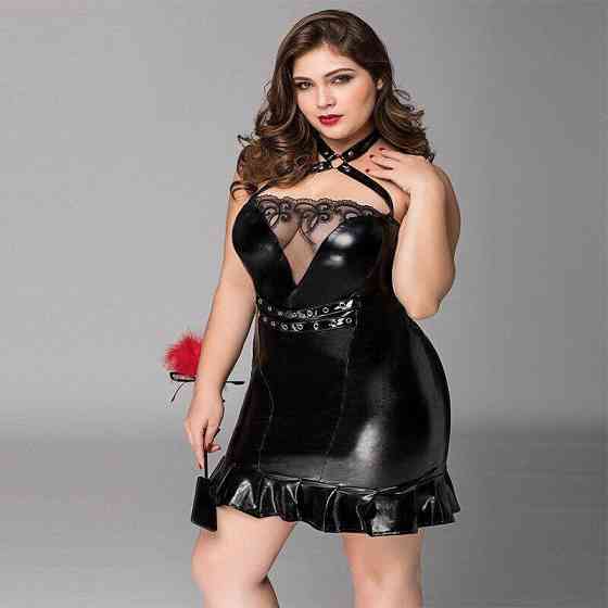 Латексна сукня JSY «Спокушена Лізі» Plus Size Black, мереживо, люверси, чокер Sex Aura Київ