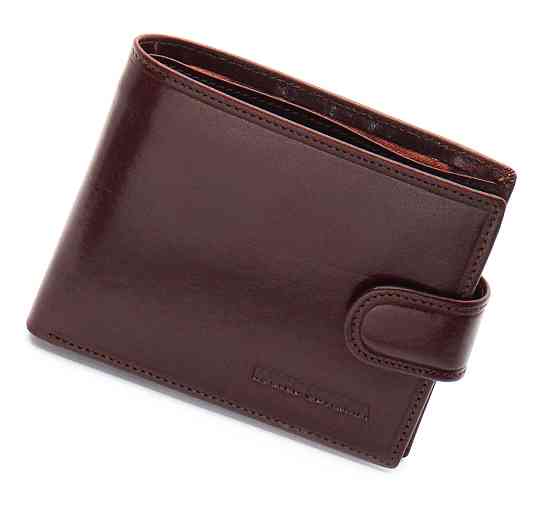 Чоловічий гаманець з натуральної шкіри Marco Coverna коричневе портмоне на застібку з кнопкою на подарунок чоловікові Київ