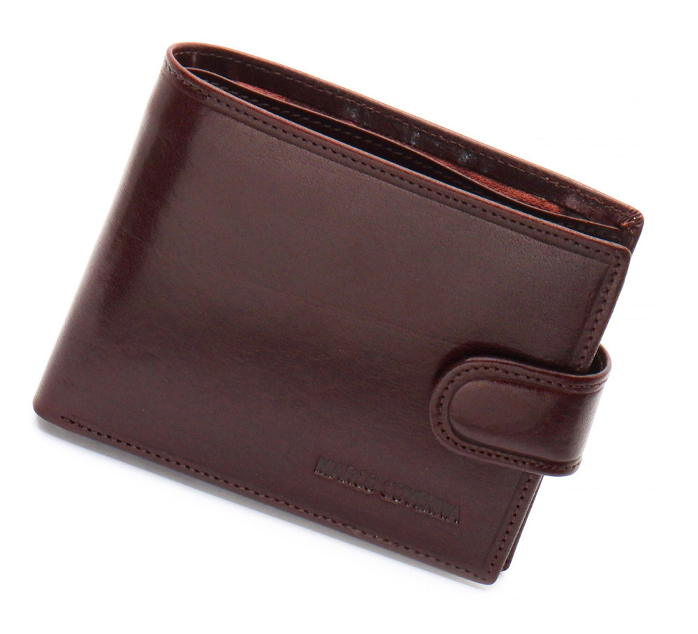 Чоловічий гаманець з натуральної шкіри Marco Coverna коричневе портмоне на застібку з кнопкою на подарунок чоловікові Київ - фото 4
