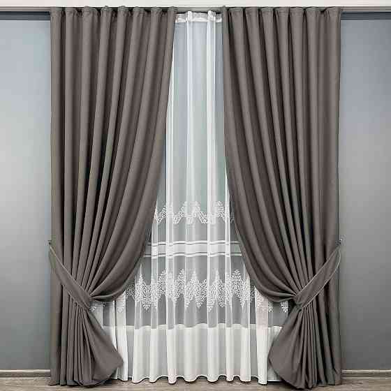 Комплект штор VR-Textil рогожка преміум TERRA LUXE 200х270 2шт і Тюль 600х270 1856ш-1704т Темно-сірий з білим 71-110/7 Київ