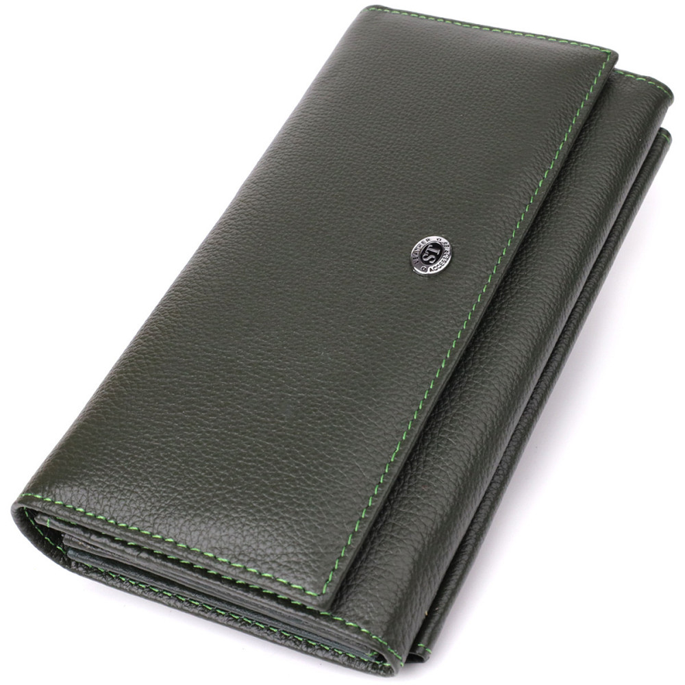 Горизонтальний гаманець з кишенею для телефону з натуральної шкіри Зелений (ST Leather) Київ - фото 11