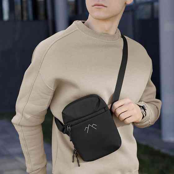 Мужская черная сумка с карманами с застежкой Pobedov Vertical Киев