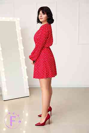 Платье с длинными рукавами в горошек Софи 50-52, Красный Киев