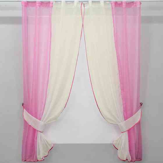 Кухонные шторы VR-Textil № 017к комбинированные с подвязками розовый с бежевым 265х170 см (50-008) Киев