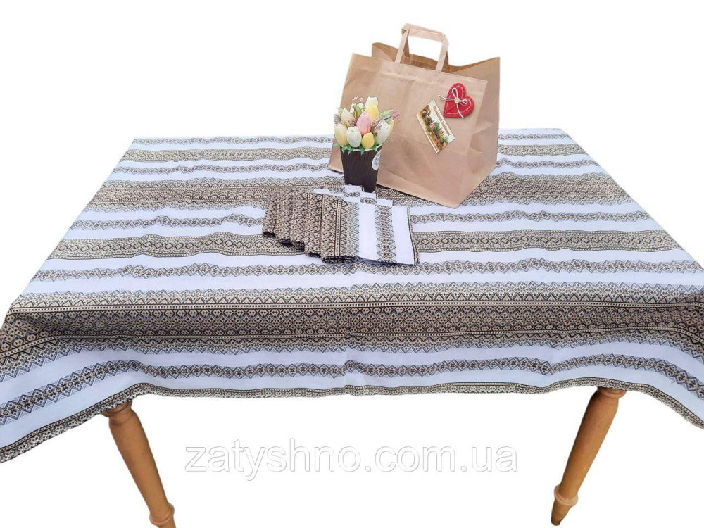 Кавовий комплект скатертина з серветками машинна вишивка 120*140 Київ - фото 5