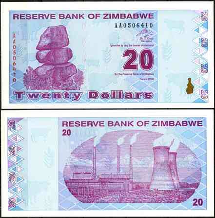 Зимбабве/Zimbabwe 20 Dollars 2009 Pick 95 UNC Полтава
