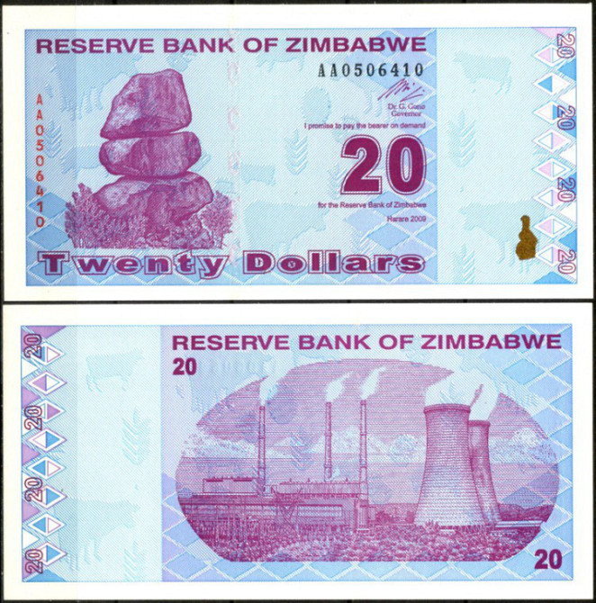 Зимбабве/Zimbabwe 20 Dollars 2009 Pick 95 UNC Полтава - изображение 1