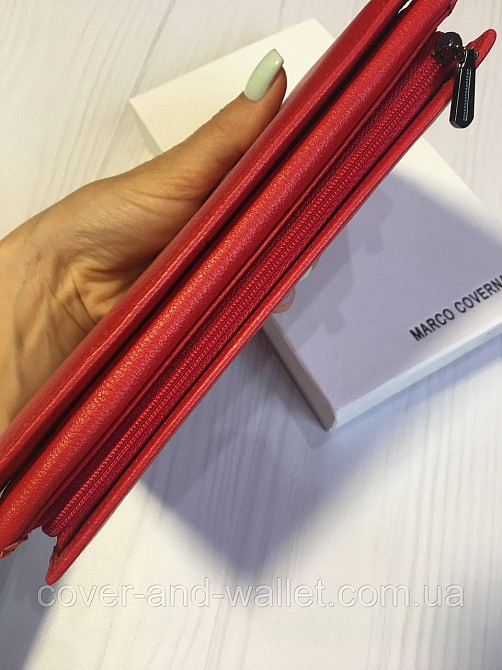 Вместительный женский кожаный кошелёк на магнитах и молнии красного цвета Marco Coverna 1423 Киев - изображение 3