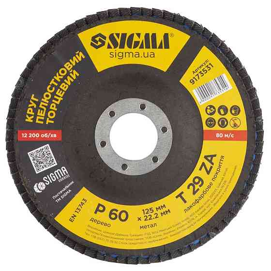 Sigma Круг лепестковый торцевой Т29 (конический) ZA Ø125мм P60 SIGMA (9173531) Киев